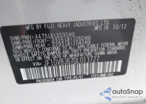 2013 Subaru Impreza Wrx Sti Limited z USA, uszkodzony, nr VIN JF1GV8J67DL013727